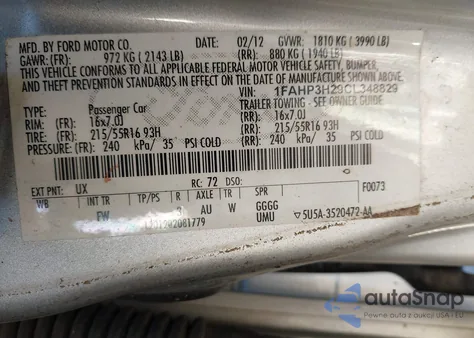 2012 Ford Focus Sel z USA, uszkodzony, nr VIN 1FAHP3H29CL348829